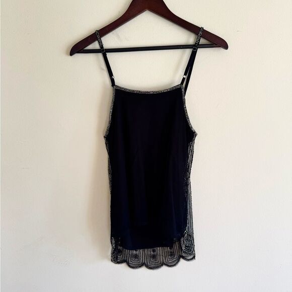 Saks Fifth Ave silver Beaded Black top M - Picture 3 of 5